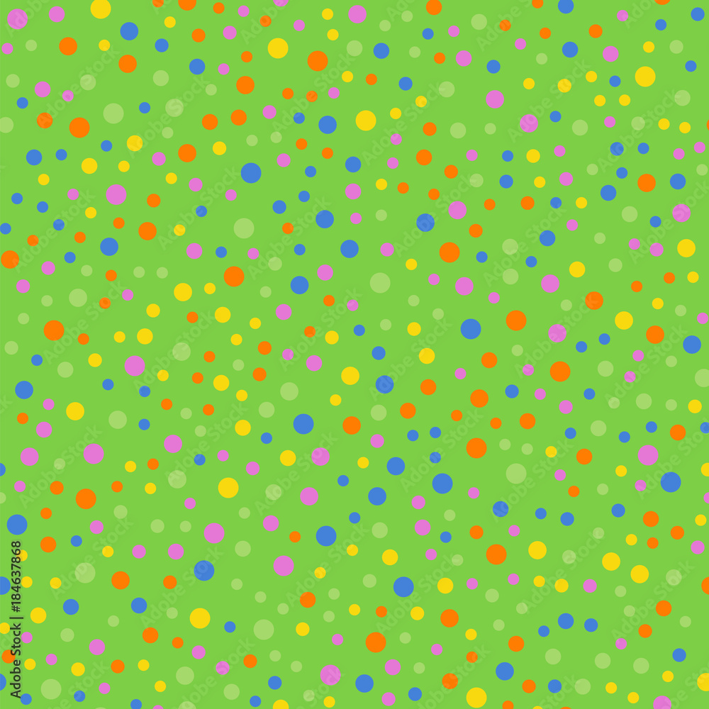 Colorful polka dots seamless pattern on bright 2 background. Appealing classic colorful polka dots textile pattern. Seamless scattered confetti fall chaotic decor. Abstract vector illustration. Colorful polka dots seamless pattern on bright 2 background. Appealing classic colorful polka dots textile pattern. Seamless scattered confetti fall chaotic decor. Abstract vector illustration.