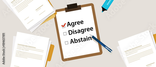 agree selecting an item in the survey. Items for voting agree, disagree, abstain on paper with check mark