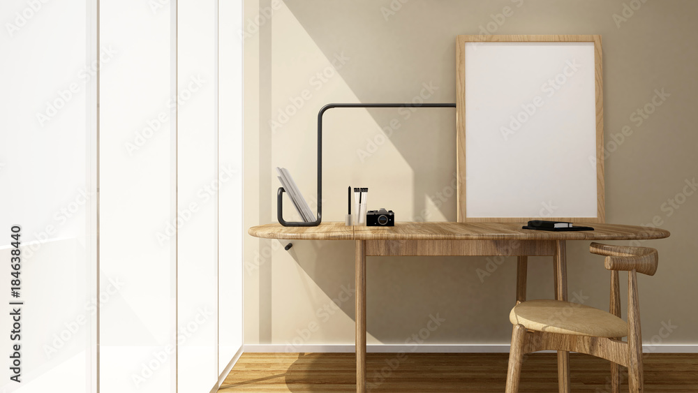 workplace and balcony in apartment or hotel - Interior design for artwork - 3D Rendering workplace and balcony in apartment or hotel - Interior design for artwork - 3D Rendering