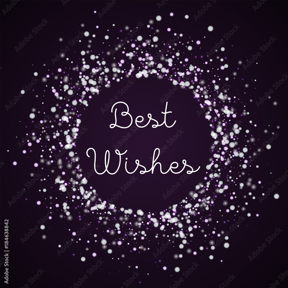 Best Wishes greeting card. Amazing falling snow background. Amazing falling snow on deep purple background.fine vector illustration.