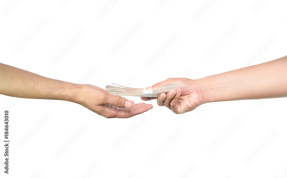 hands giving money isolated on white background with clipping path hands giving money isolated on white background with clipping path