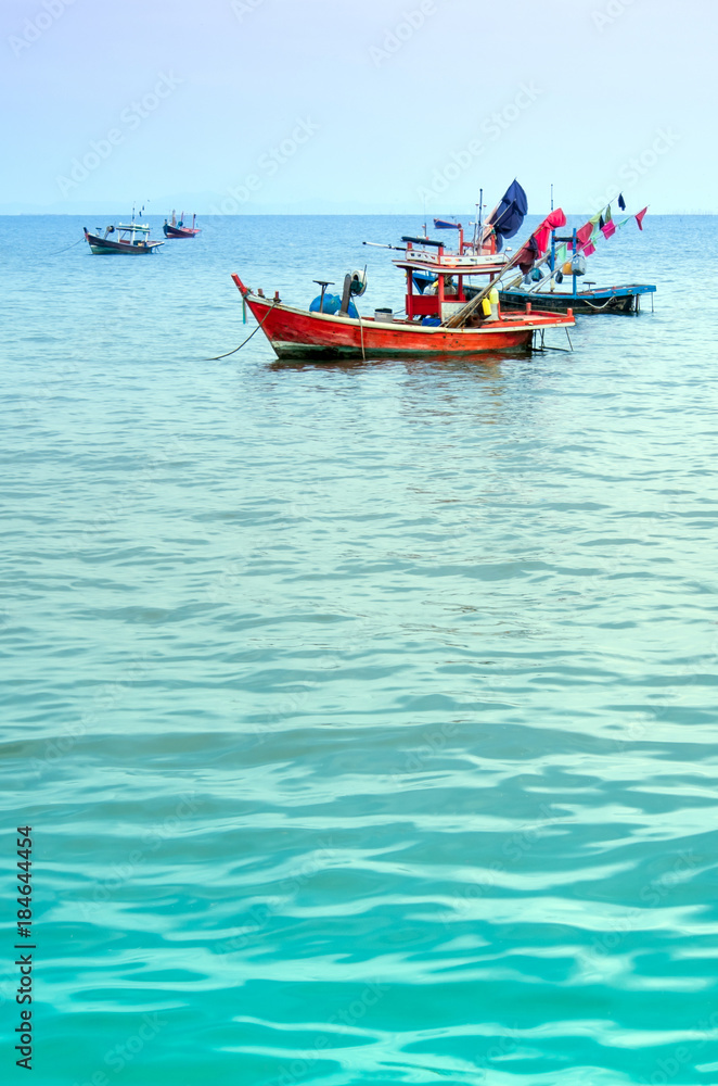 Fototapeta premium Small Fishing Boats coastal drift after returning from fishing