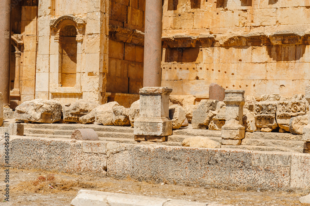 Baalbek Ancient city in Lebanon.Heliopolis temple complex.near the border with Syria.remains Baalbek Ancient city in Lebanon.Heliopolis temple complex.near the border with Syria.remains
