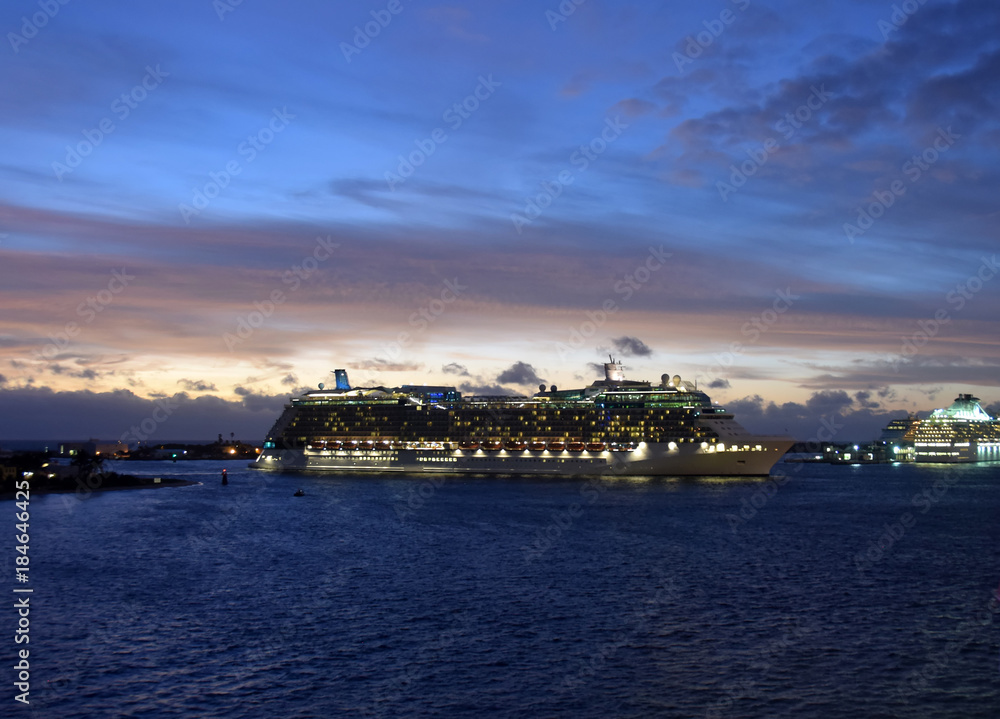 Passenger ship in twilight