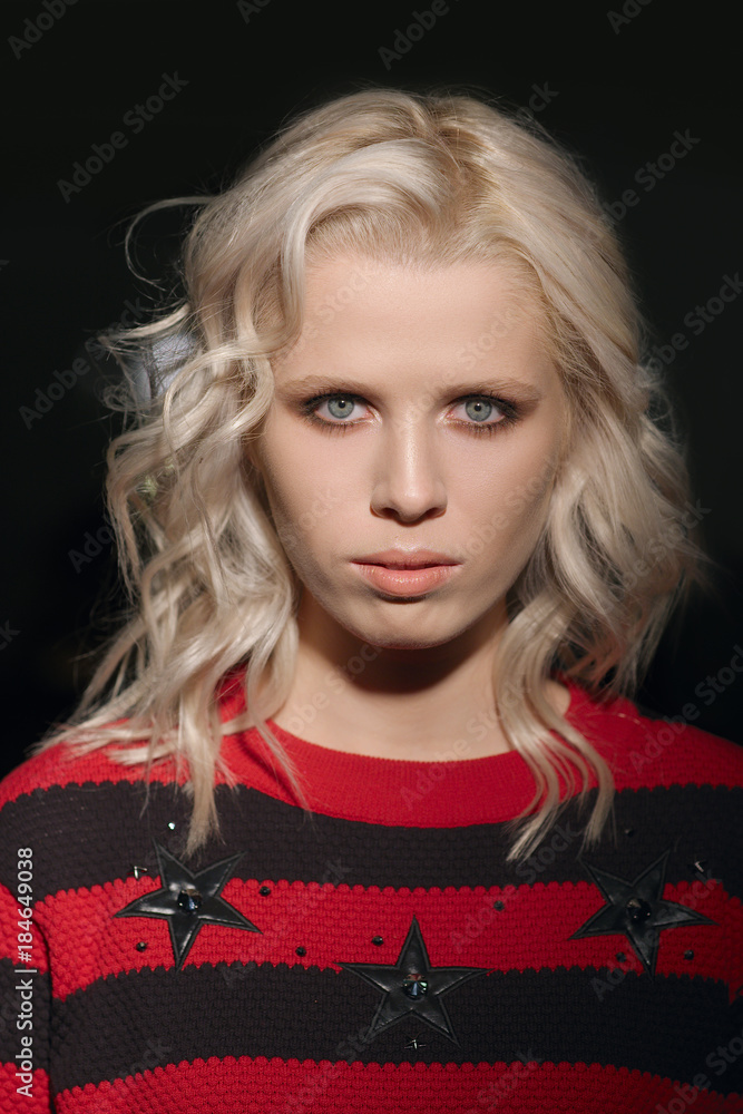 Portrait of beautiful fashion model with white curly hair Portrait of beautiful fashion model with white curly hair