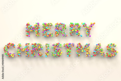 Merry Christmas words from colorful balls on white background