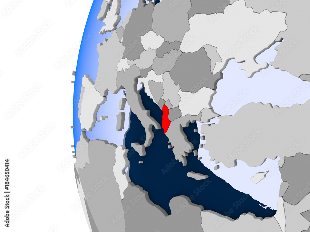 Fototapeta premium Map of Albania on political globe