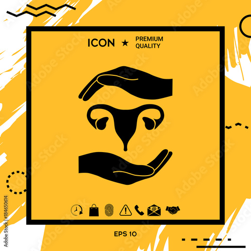 Hands holding Female uterus - protection symbol