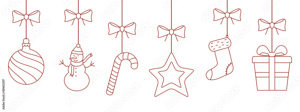 Christmas hanging thin line ornaments background Christmas hanging thin line ornaments background