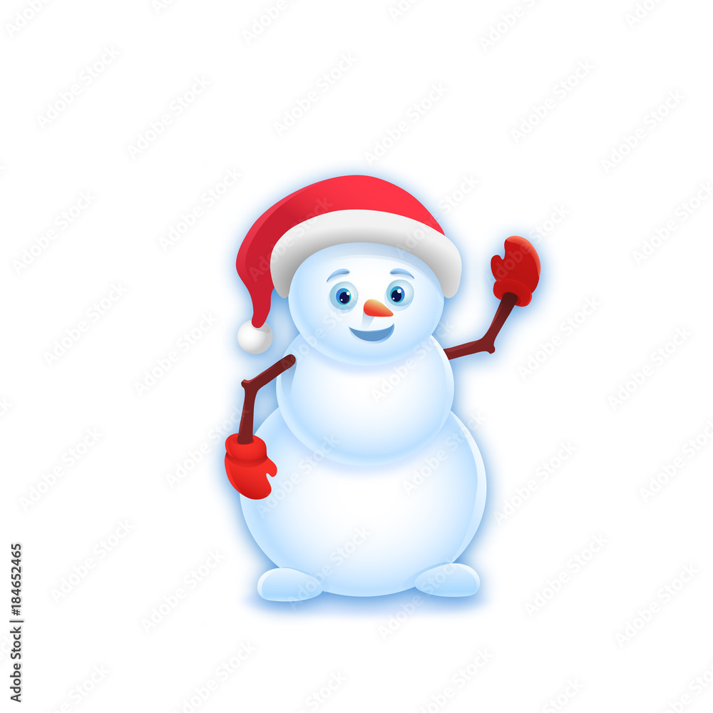 Cheerful Snowman on white background. Vector illustration, eps 10.