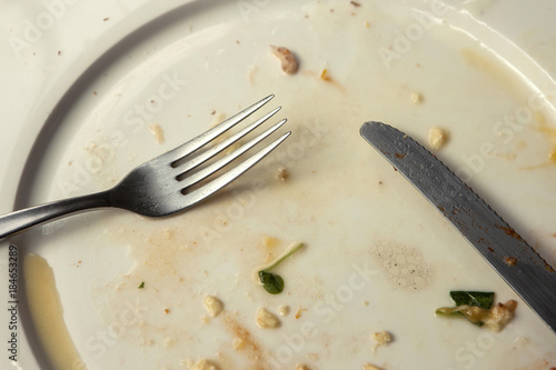 empty dish with fork, knife at the daylight.