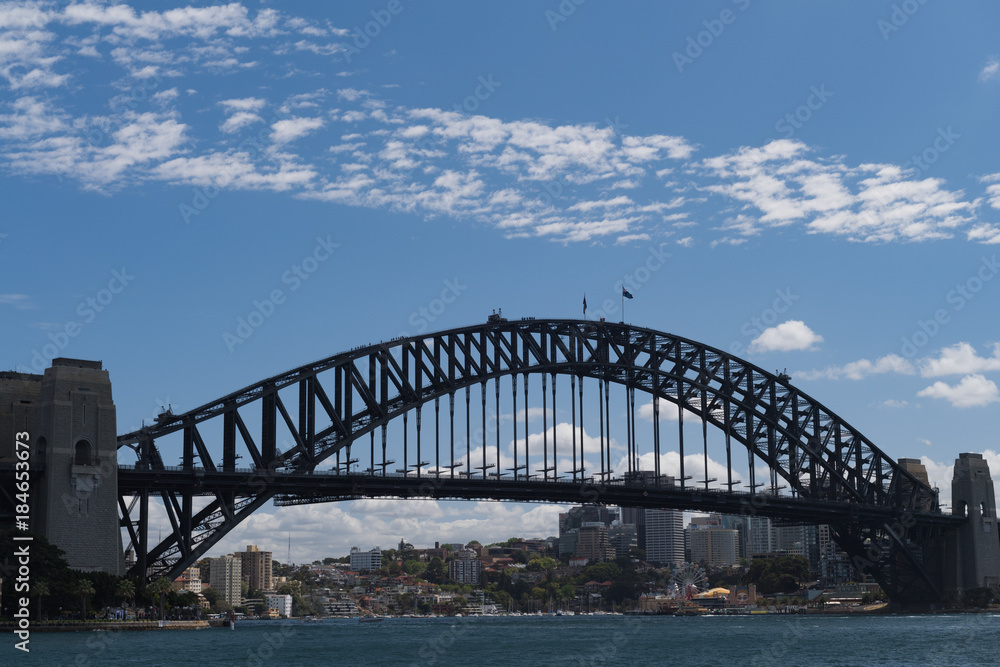 Sydney-Bridge aus Blickrichtung links unten vom Wasser aus