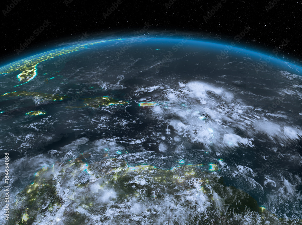 Fototapeta Puerto Rico from space at night
