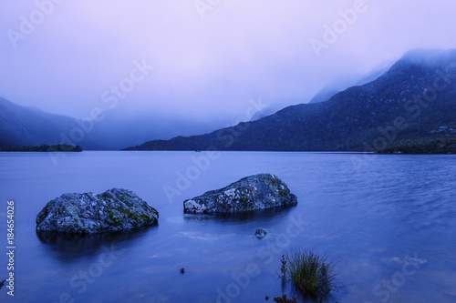 Cradle mountain in Tasmania on a cloudy day.