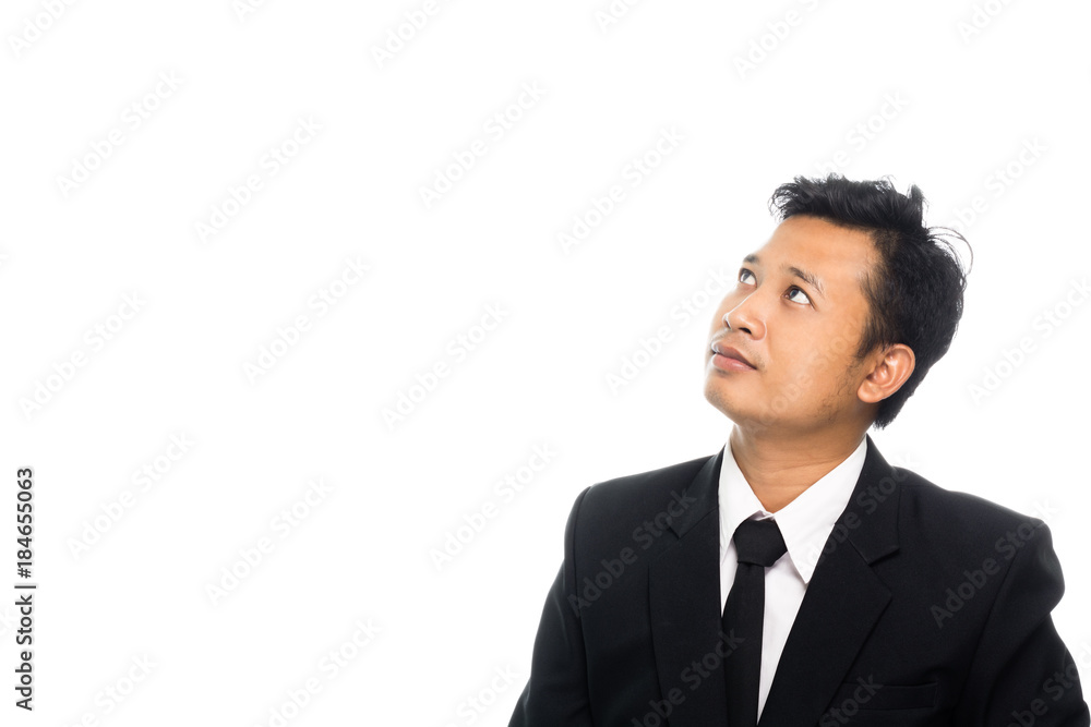 Portrait of a business man thinking with suit. Isolated on white background Portrait of a business man thinking with suit. Isolated on white background