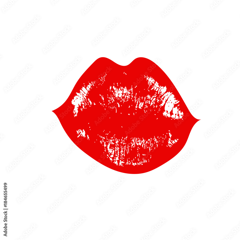 Red lips track print. Stamp of mouth. Vector illustration. Red lips track print. Stamp of mouth. Vector illustration.