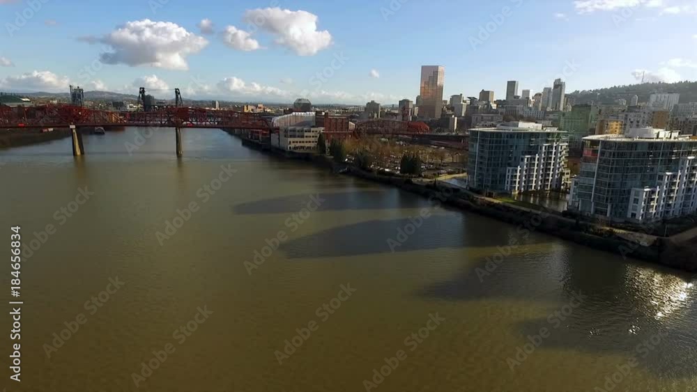 Broadway Draw Bridge Willamette River Portland Oregon Downtown City Skyline Broadway Draw Bridge Willamette River Portland Oregon Downtown City Skyline