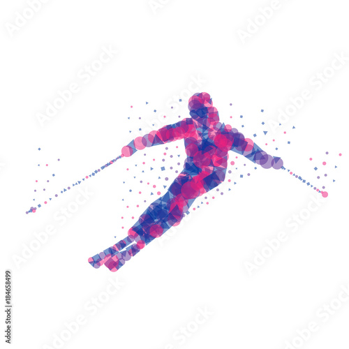 Silhouette of a racing mountain skier.