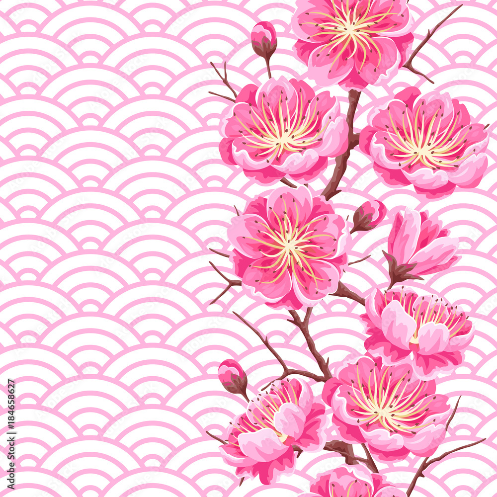 Seamless pattern with sakura or cherry blossom. Floral japanese ornament of blooming flowers Seamless pattern with sakura or cherry blossom. Floral japanese ornament of blooming flowers