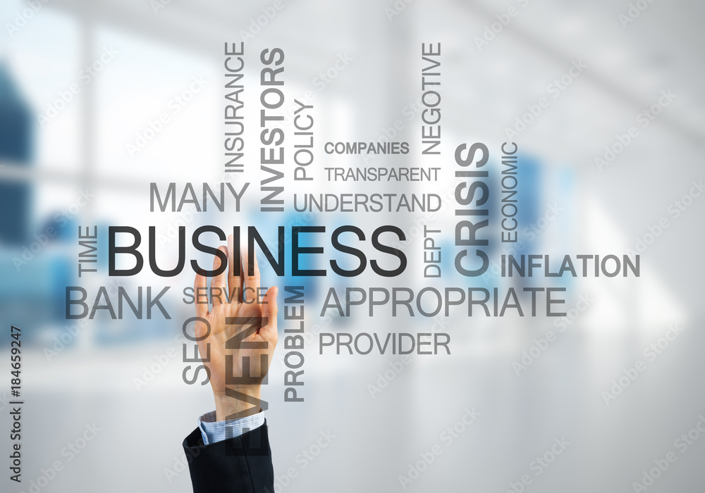Concept of modern business with palm choocing on of keywords for success Concept of modern business with palm choocing on of keywords for success