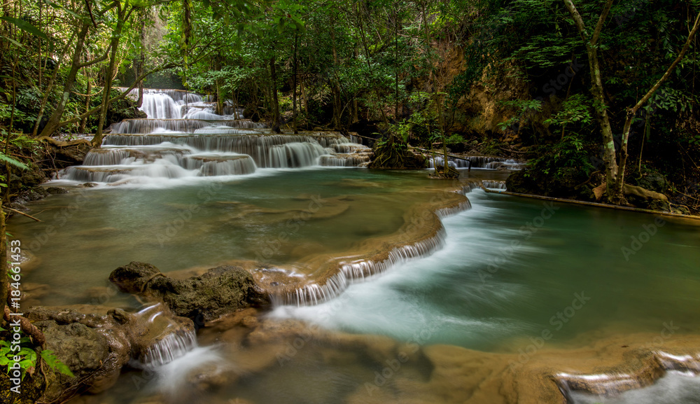 Beautiful waterfall Huai Mae Khamin Waterfall step 2, Srinakarin National Park, Kanchanaburi, Thailand.. Beautiful waterfall Huai Mae Khamin Waterfall step 2, Srinakarin National Park, Kanchanaburi, Thailand..