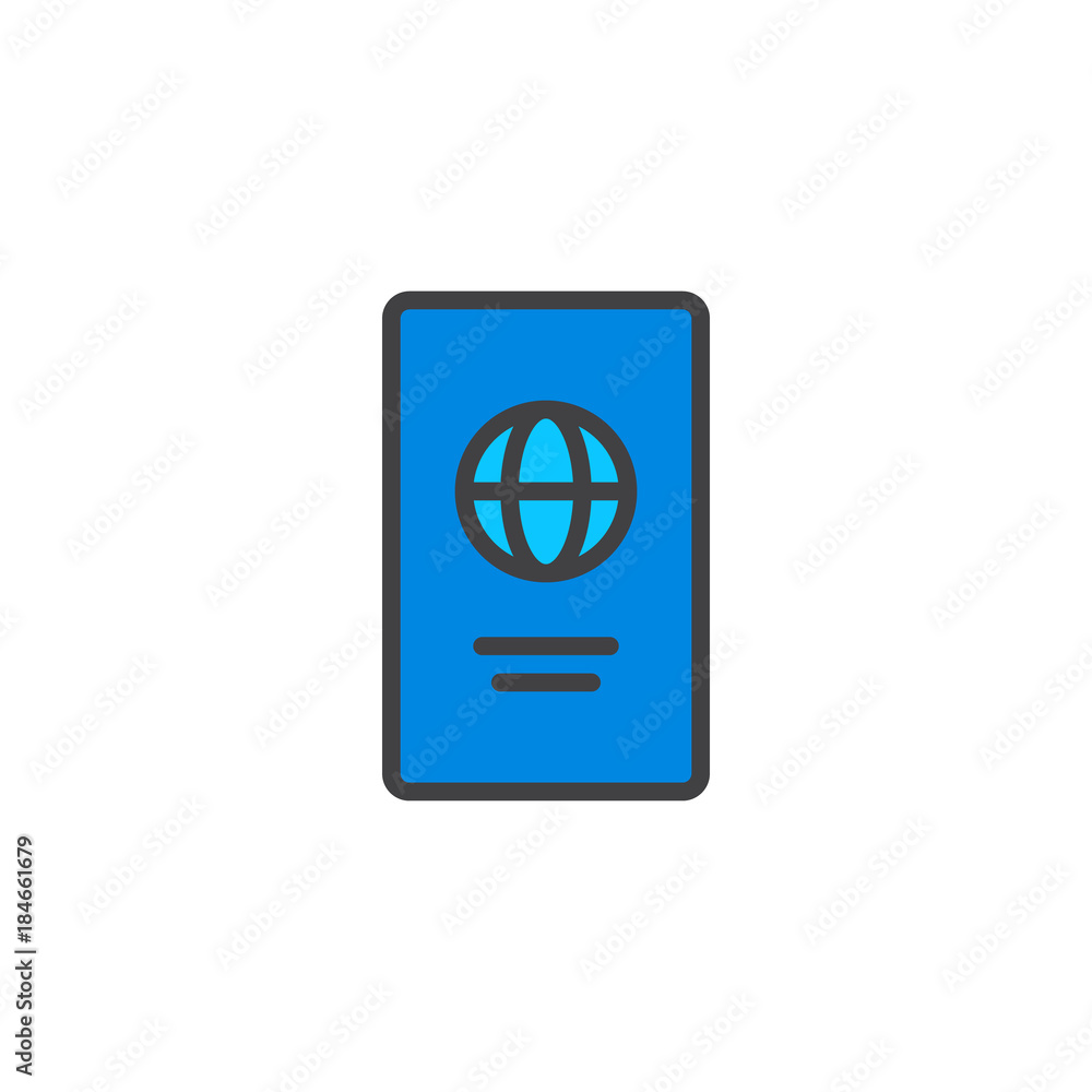 Passport filled outline icon, line vector sign, linear colorful pictogram isolated on white. Identity card symbol, logo illustration. Pixel perfect vector graphics Passport filled outline icon, line vector sign, linear colorful pictogram isolated on white. Identity card symbol, logo illustration. Pixel perfect vector graphics