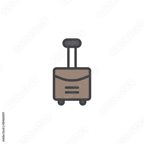 Travel suitcase with wheels filled outline icon, line vector sign, linear colorful pictogram isolated on white. Symbol, logo illustration. Pixel perfect vector graphics