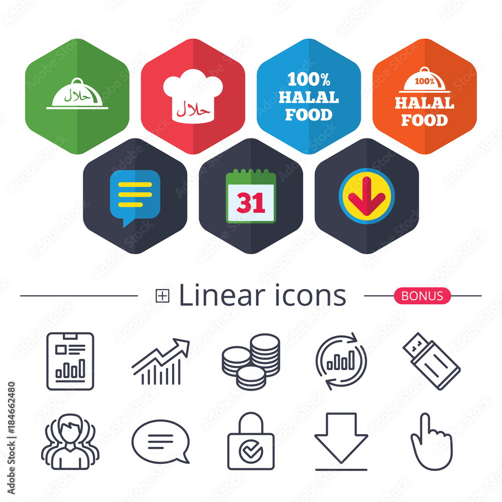 Halal food icons. Natural meal symbol. Halal food icons. Natural meal symbol.