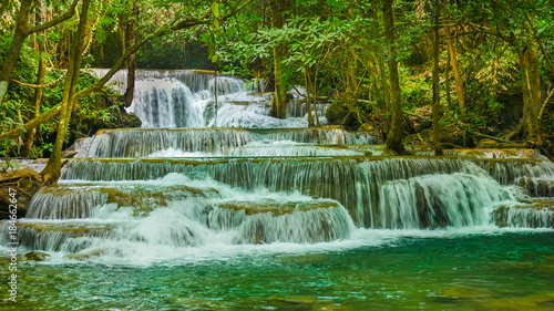 Beautiful waterfall Huai Mae Khamin Waterfall  Srinakarin National Park  Kanchanaburi  Thailand.