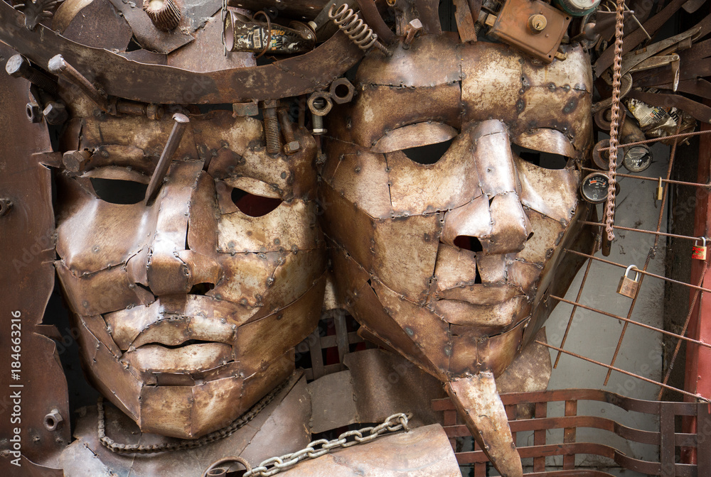 Fototapeta premium The Detail of a Decorated Door of Funchal Old Town, Madeira, Portugal. Art of open doors project in Rua de Santa Maria