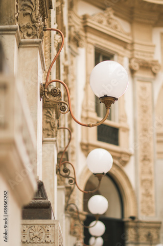 MILAN, ITALY - NOVEMBER 6: Unique closeup  view of Galleria Vittorio Emanuele II. Built in 1875 this gallery is one of the most popular shopping areas in Milan.