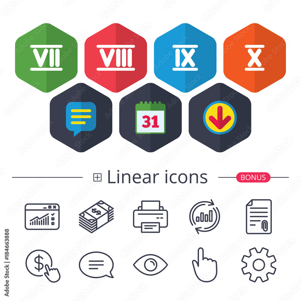 Roman numeral icons. Number seven, nine, ten. Roman numeral icons. Number seven, nine, ten.