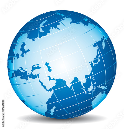 Beautiful blue 3d vector globe. Asia view.
