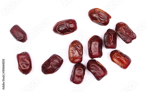Dry dates isolated on white background, sweet fruit, top view