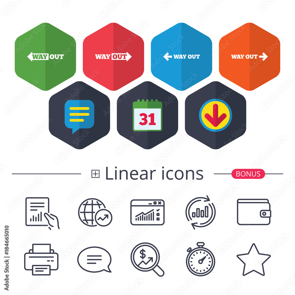 Way out icons. Left and right arrows symbols. Way out icons. Left and right arrows symbols.