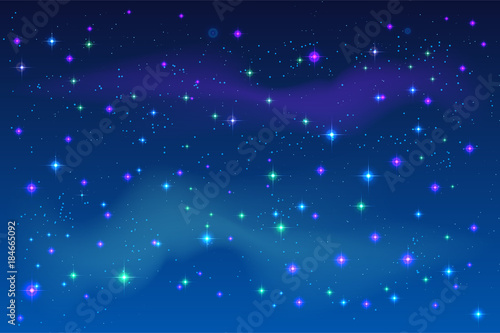 Bright stars in blue night sky