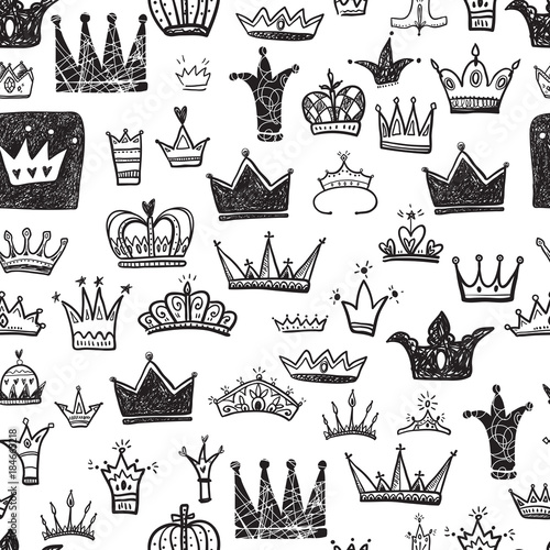 Hand drawn Various crowns set, vector illustration doodle style.