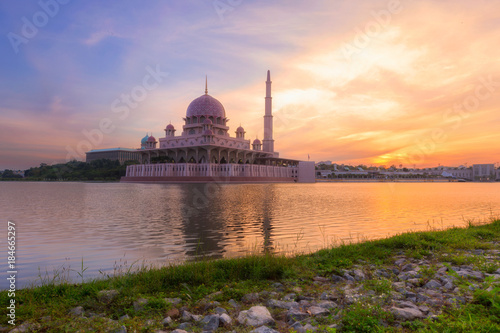 Putra Mosque at morning the famous mosque of Putrajaya, Malaysia