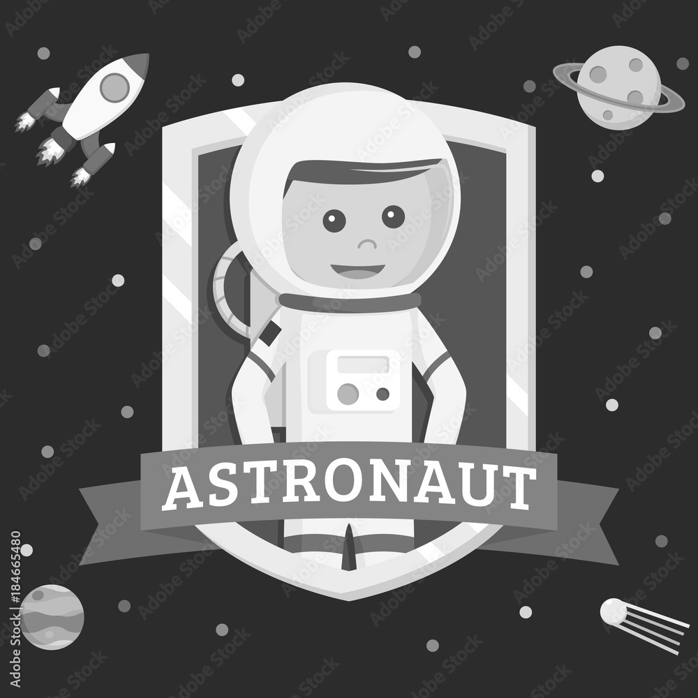Astronaut in emblem vector illustration design black and white style