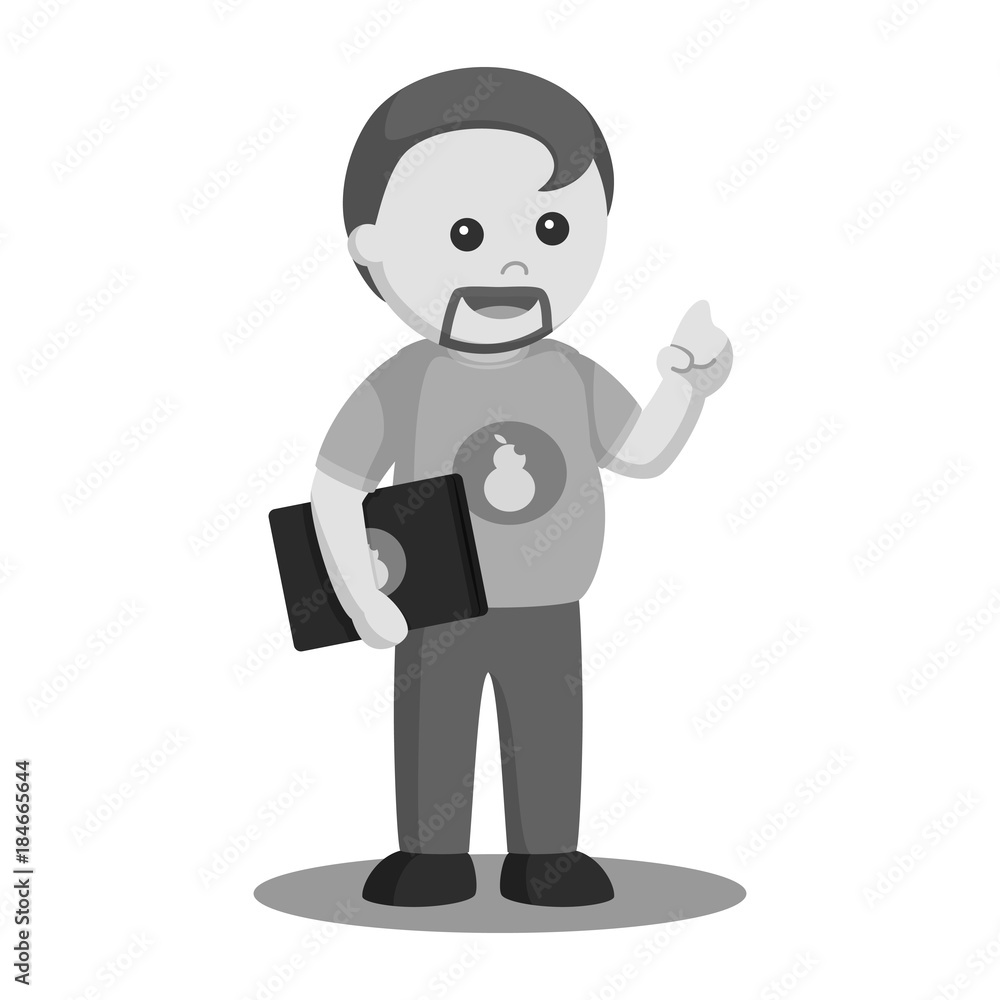 Fat computer geek vector illustration design black and white style