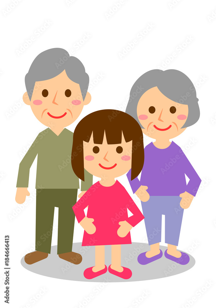 祖父母　3人　女の子　全身