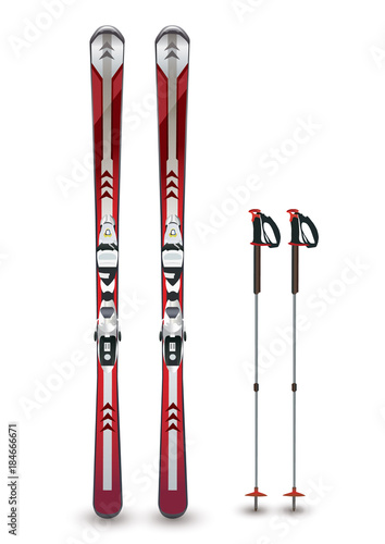 ski and sticks - winter mountain equipment - vector isolated illustration 