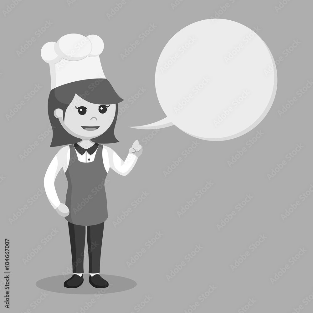 Chef girl with callout black and white style