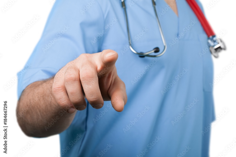 Nurse Pressing an Imaginary Button Nurse Pressing an Imaginary Button