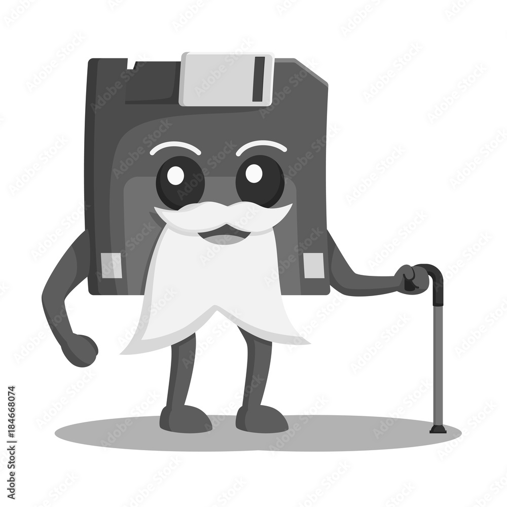 Diskette character illustration design black and white style