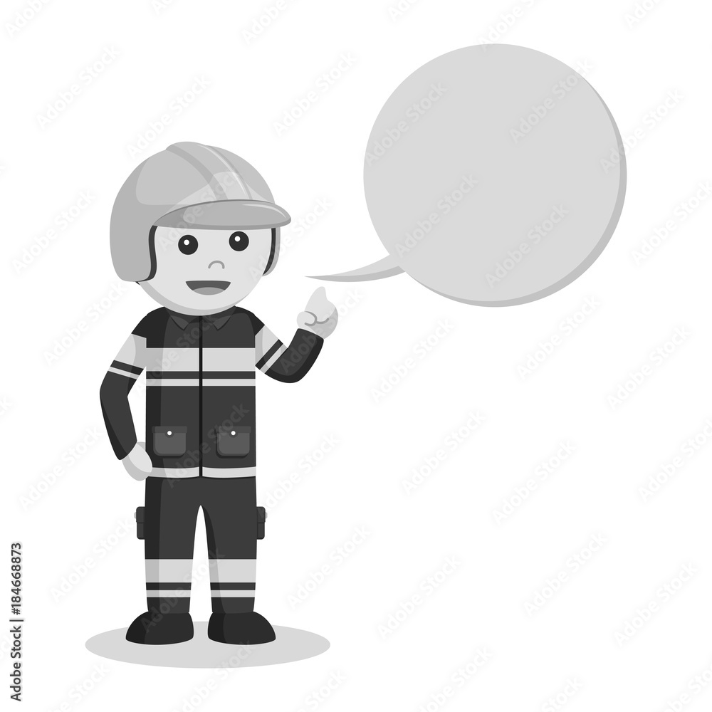 Fireman with callout illustration design black and white style