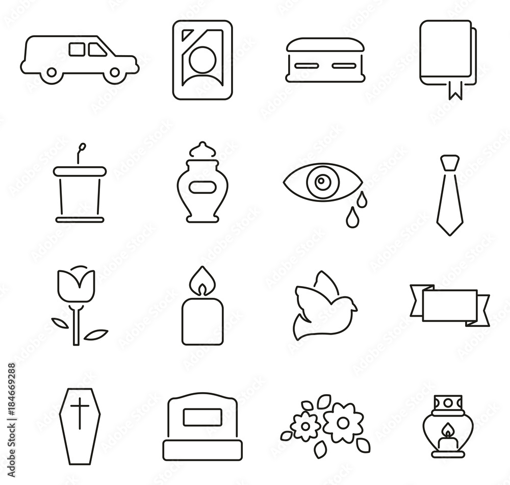 Funeral Ceremony or Burial Ceremony Icons Thin Line Vector Illustration
