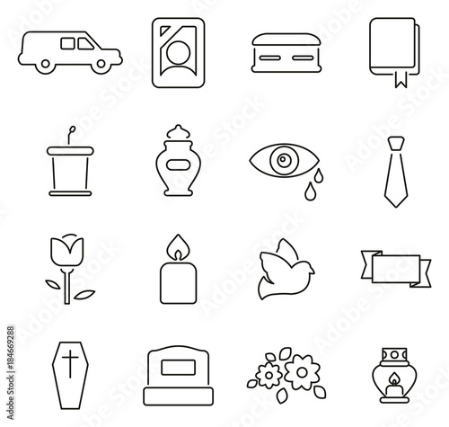 Funeral Ceremony or Burial Ceremony Icons Thin Line Vector Illustration Set