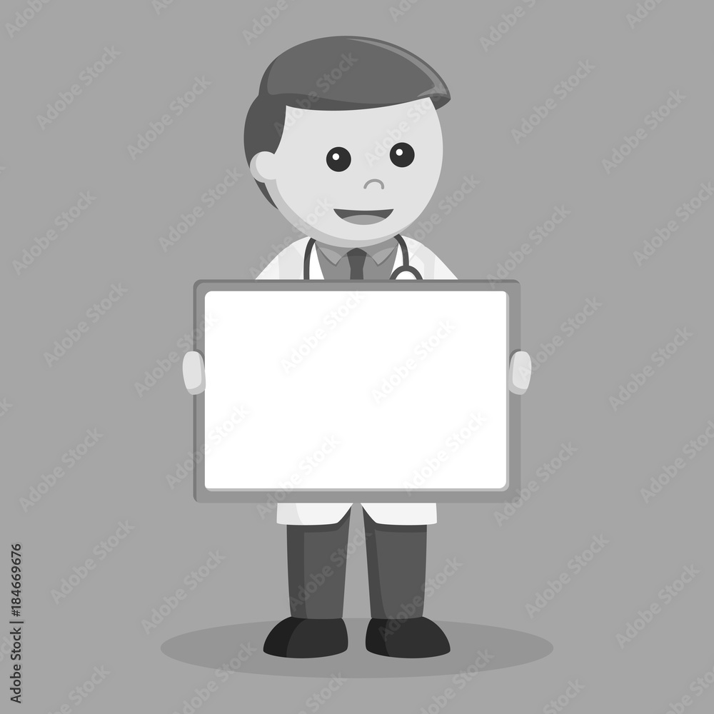 Doctor holding whiteboard black and white style