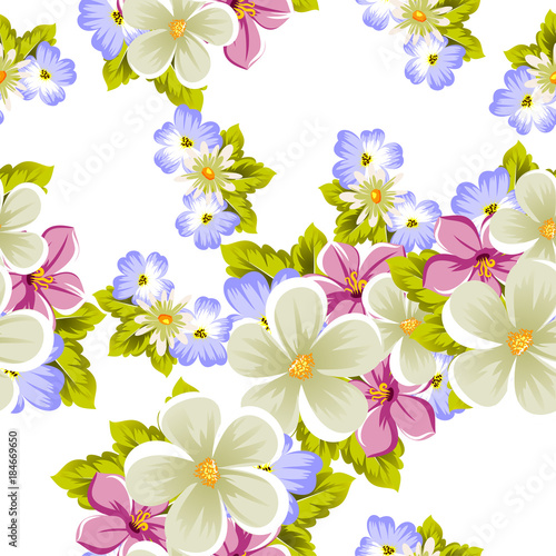 floral seamless pattern of several flowers. For design of cards, invitations, greeting for birthday, wedding, party, holiday, celebration, Valentine's day.